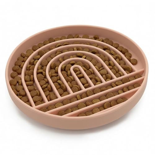 Slow Feeder Dog Bowls - Large Size Silicone Slow Eating Dog Bowl for Puppies & Dogs with Suction Cup -Dishwasher-Safe, Lick Mat Design, Reduces Gulping,for All Breeds,9.5”x1.5”- Blush - color: Blush - Rainbow Design, size: Large (9.5” Across and 1.5” Tall