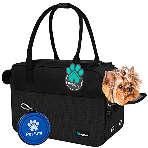 PetAmi Dog Purse Carrier for Small Dogs Cats, TSA Airline Approved Soft-Sided Pet Carrier with Pockets, Ventilated Travel Tote Bag with Bed & Shoulder Strap, Puppy Kitten, Max 12 lbs, Black - color: Black