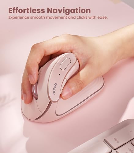 Nulea M510 Vertical Mouse Wireless, Ergonomic Mouse for Comfy Tracking, 3 Adjustable DPI (800-1200-1600), 2.4G Wireless Vertical Mouse with 6 Buttons, Compatible with Windows, Mac OS, Laptop, PC,Pink | 2.4G Rechargeable Mouse,Long Battery Life, Lightweigh