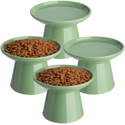 Ceramic Elevated Cat Bowls - 6.2 Inch Extra Wide Raised Cat Food and Water Bowl Set for Indoor Cats, Whisker-Friendly Ceramic Cat Dish for Elder Big Cats & Small Dogs,Green,4 Pack - color: Green, size: 4 Pack
