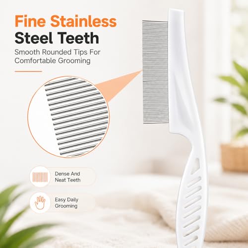 2Pcs Flea Combs, Fine Tooth Rabbit Brush, Stainless Steel Rounded Teeth Bunny Brush for Grooming, Guinea Pigs, Cats, Dogs, Chinchillas, Ferrets and Rabbits
