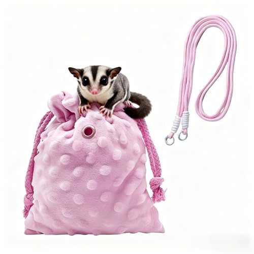 Sugar Glider Bonding Pouch Portable Drawstring Pouch Soft Sleeping Bag with Pink Braided Ribbon Small Animal Carrier (Pink) - color: pink