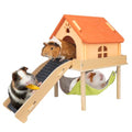 BESNEW 3 in 1 Enlarged Guinea Pig Hammock,Wooden Guinea Pig Hideout with House & Platform & Stairs Small Animal Toys for Hiding Sleeping Activities - color: Orange Roof