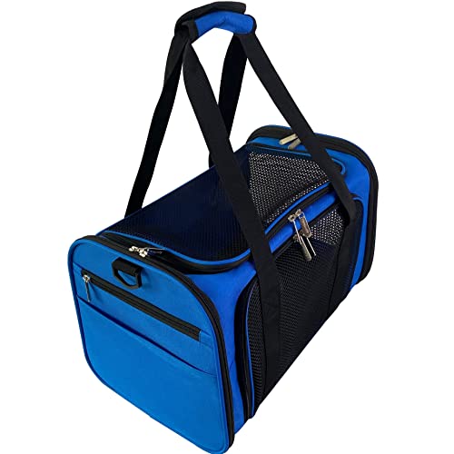 Airline Approved Soft Sided Pet Carrier, 17.5X11X11 Travel Tote with Soft Padded Bedding with Strong 1/4" Wood Base, Seatbelt & Luggage Attachment, Perfect for Cats and Small Dogs