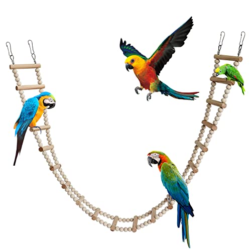Bird Ladder Bridge, Wooden Pet Hamster Climbing & Swing Toys, Cage Accessories for Birds Rats Parrots Hamster Squirrel Sugar Gliders Parakeets Cockatiels - 20 Steps - 45.3 x 3.14 Inch - size: 20 Steps - 45.3 × 3.14 Inch