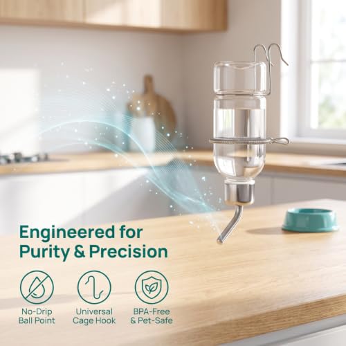 FENICAL No Drip Small Animal Water Bottle, 2pcs Pet Cage Drinking Dispenser Hanging Water Feeder with Spring and Hook, Resuable Leakproof Drink Container for Guinea Pig Hamster Rabbit, 180ml - size: 22.00X5.00X5.00CM