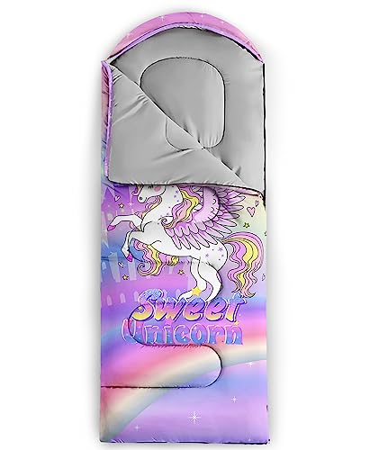 QOOMO Camping Sleeping Bags,3 Season Warm & Cool Weather,Lightweight,Waterproof Sleeping Bags for Adults & Kids,Traveling,and Outdoors,Camping Gear Equipment - color: Unicorn 3