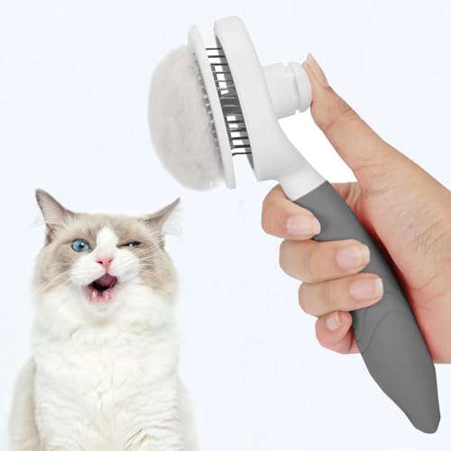 Self Cleaning Slicker Brush - Cat Brush Skin-Friendly Deshedding Grooming Massaging Tool for Long & Short Haired Pets, Cat Hair Brushes Easy Removes Undercoat for Dogs Cats Rabbits-UPGRADED, Gray - color: 1Pack Gray