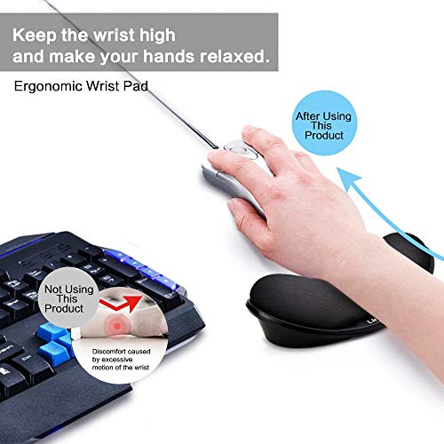Memory Foam Mouse Wrist Rest Keyboard Wrist Rest Pad Anti-Skid Mousepad Support Wrist Rest Mat for Office Computer Laptop Mac- Durable Comfortable Lightweight Easy Typing(5.1 * 2.8" Black) - color: Black