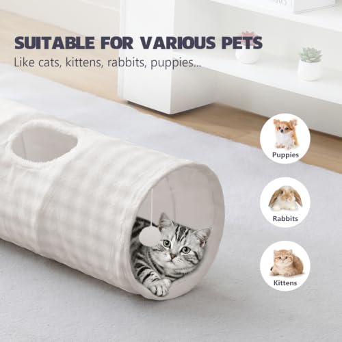 Straight Bubble Cat Tunnel for Indoor Cats 47"x12", Cream White | Cute Cat Toys, Collapsible Tunnel Tube with Hanging Balls for Puppy Kitten Rabbit - color: Cream White, size: Straight