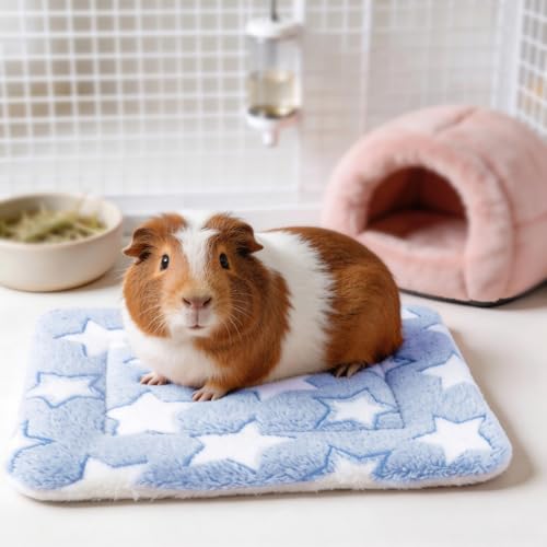 Guinea Pig Bed, 2 Pack (12x10 Inch) Soft Plush Small Animal Bed Mat, Washable Bedding Blanket Sleeping Warm Pad for Bunny, Rat, Ferret, Chinchilla - color: Light Blue