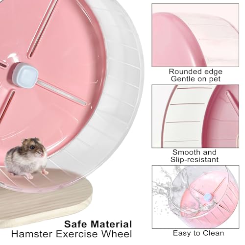 Silent Hamster Wheel,10.2 Inch Quiet Spinner Syrian Hamster Running Wheel,Anti-Skid & Adjustable Stand for Gerbils, Rats, or Other Small Pets,Pink - color: Pink