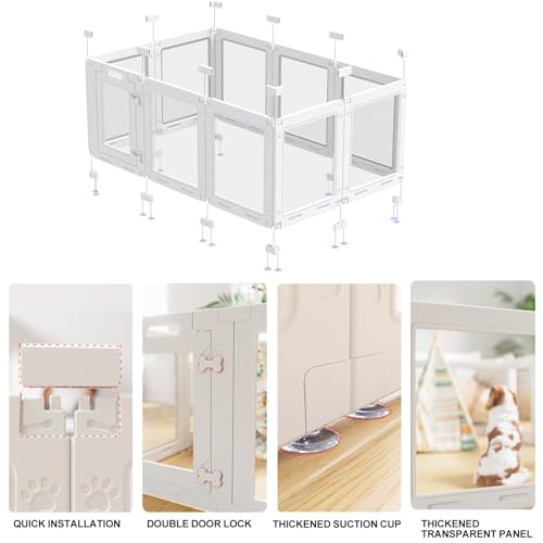 Clear Acrylic Dog Playpen with Door,23.6" Puppy Playpen,Easy Assemble Pet Fence,10-Panel for Puppies/Small Dog Play Pen Indoor (White, 23.6 Inch-H, 10 Panel) - color: White-10