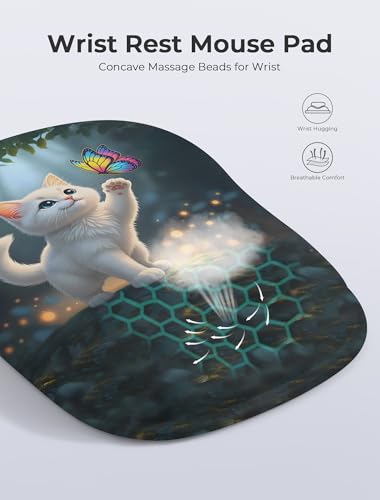 Adorable Kitty Cat Ergonomic Mouse Pad for Carpal Tunnel Pain Relief, 65% Usable Mouse Area, Memory Foam Concave Wrist Rest for Office, PC, Gaming - color: 07 Adorable Kitty