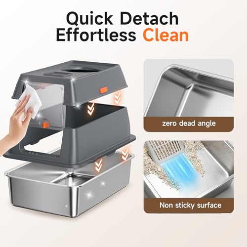 XL Enclosed Stainless Steel Litter Box with Lid, Dark Gray | covered, High Sided, Rustproof & Leak Proof, Easy Clean, Odor Control, Includes Scoop & Step - color: Dark Gray