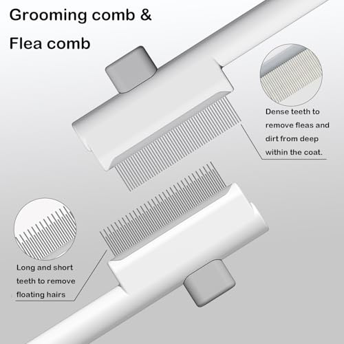 Pet Grooming Combo - Flea Comb(Dense Teeth) and Pet Hair Removal Comb(Long & Short Stainless Steel Teeth) with Release Button for Grooming Massaging and Cleaning Remove Fleas on Cat and Dog
