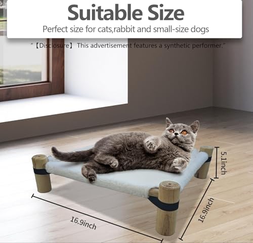 Pozico Cat Hammock Bed – Wooden Elevated Cat/Dog Bed with Plush Winter Fabric – Raised Pet Cot Furniture for Small Dogs, Cats & Small Animals – Warm Indoor Lounger – Portable & Washable - color: Grey