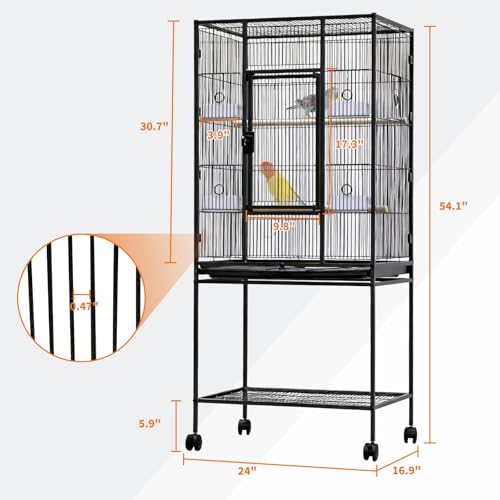 Spacious Flight Bird Cage with Rolling Stand & Storage Shelf - Durable Wrought Iron Parrot Home - Easy Clean, Ideal for Parakeets, Cockatiels, Conures, Lovebirds, Cockatoos - size: 34.1"L x 24.6"W x 4.7"H