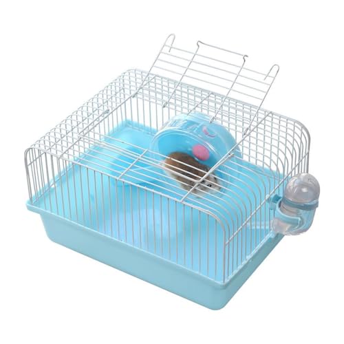 Small Pet Hamster Cage with Running Wheel Water Bottle Food Basin Portable Carrier House Mice Home Habitat for Going Out, Traveling (Blue) - color: Blue