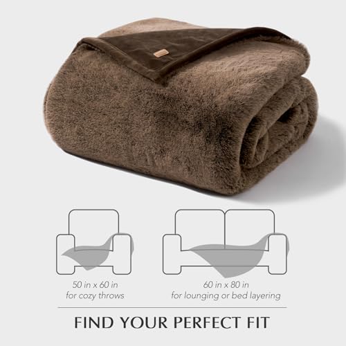 EVERGRACEHOME Faux Chinchilla Fur Throw Blanket, 50"x60", Brown Sable | Luxury, Super Soft, 1220GSM, Fluffy Cozy Mink, Reversible Velvet Back, Warm Thick Heavy Winter Throw for Couch Bed, Gift - color: Brown Sable, size: 50"x60"