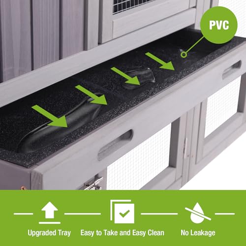 GUTINNEEN Rabbit Hutch Outdoor No Leak Plastic Tray Bunny Cage Indoor with Large Run Space Extensible Chicken Coop - color: Grey
