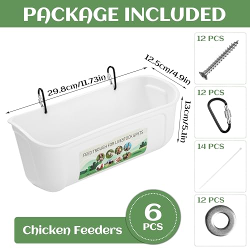 6 PCS 5 Quart Goat Feeder Hanging Pig Feeder with Clip White Chicken Feeder Trough Poultry Feeder Hanging Goat Mineral Feeder Chicken Coop Feeder and Water for Livestock, Hang or Screw-in - color: White