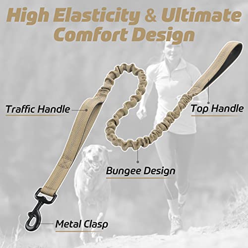 rabbitgoo Tactical Dog Leash, Heavy Duty Training Bungee Lead | Military Leash with 2 Padded Control Handles for Medium Large Dogs, No Pull for Shock Absorption, Reflective, Brown, 6FT - color: Brown, size: Max: 6ft