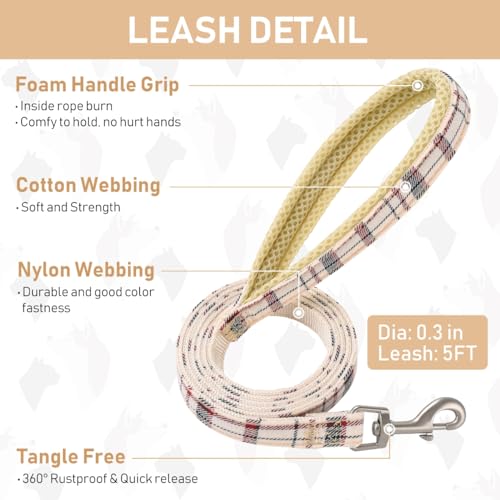 GAMUDA Small Dog Harness Collar and Leash Set, Step in No Chock No Pull Soft Mesh Adjustable Dog Vest Harnesses Plaid Reflective for Dogs Puppy Cats Kitten Rabbit (Beige, S) - color: Beige Red, size: S