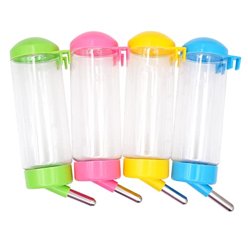 Rabbit Water Bottle for Cage 4Pcs Small Animal Water Bottle No Drip | Rabbit Water Dispenser, Guinea Pig Water Dispenser, Pet Water Bottle for Rabbit, Bunny, Guinea Pig, Hamster in Random Colors