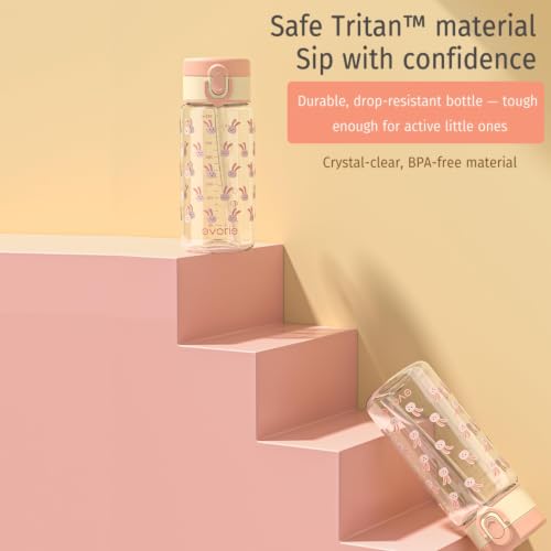 Evorie Tritan Kids Water Bottle with Straw, Leak Proof Drink Bottle,13oz | Ages 3+, BPA-Free, Dishwasher safe, Easy to clean, Lightweight and easy to carry for school and travel, Pink Rabbit - color: Pink Rabbit