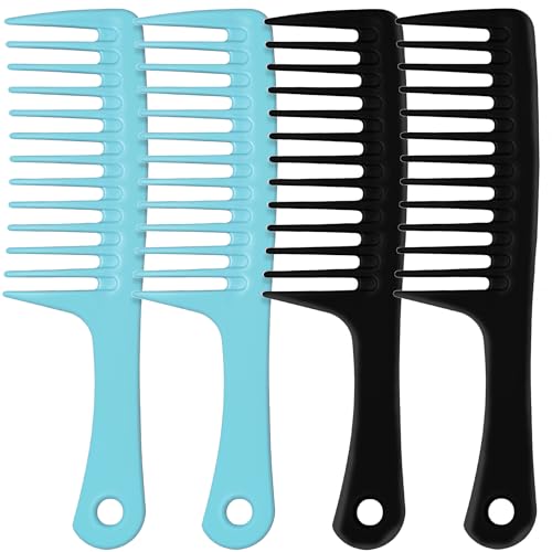 MODENGKONGJIAN 4PCS Wide Tooth Comb, Large Hair Detangling Comb Styling Comb for Curly, Wet, Long Hair (Black & Blue, Polypropylene (PP)) - color: Black & Blue - 4PCS Wide Tooth