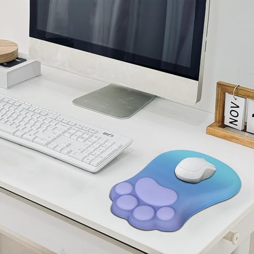 L-SPOUTTO Ergonomic Mouse Pad with Wrist Rest,Cute Mouse Pad Wrist Support | Cat Paw Comfortable Massage Design,Computer Pain Relief Mousepad with Non-Slip PU Base for Desk Laptop Gaming,Purple&Green - color: Purple & Green