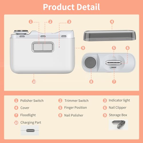 Automatic Nail Clipper, 2 in-1 Electric Nail Clipper and Nail Polisher, Electric Baby Nail Clippers with Light,USB Rechargeable Suitable for Babies,Women Manicure,Kids, Adults and Seniors (White) - color: White