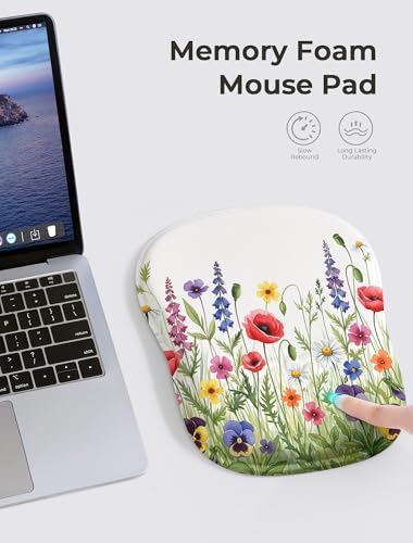 Wild Flower Bohemian Ergonomic Mouse Pad for Carpal Tunnel Pain Relief, 65% Usable Mouse Area, Memory Foam Concave Wrist Rest for for Office, PC, Gaming - color: 06 Wild Flower