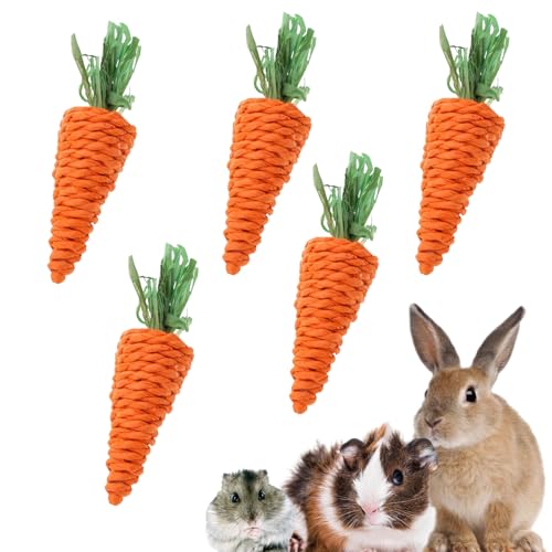 5 PCS Carrot Chew Toy, Rope Teething Pet Toy for Rabbits, Hamsters, Guinea Pigs, Puppies and Other Small Animals