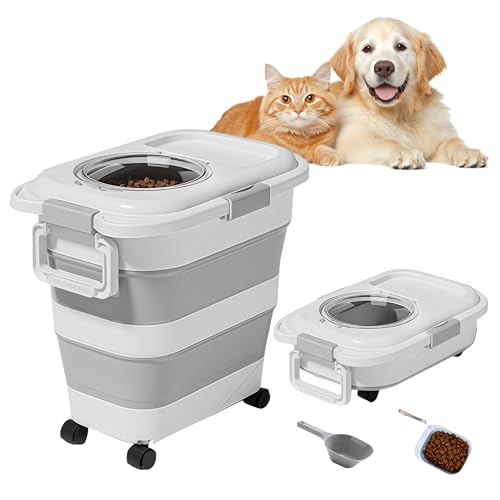 24-28 Lbs Airtight Collapsible Dog Food Storage Container with Wheels & Scoop – Foldable Pet Food Storage Bin for Dog & Cat Food, Animal Food Storage, Dog Supplies Storage Container