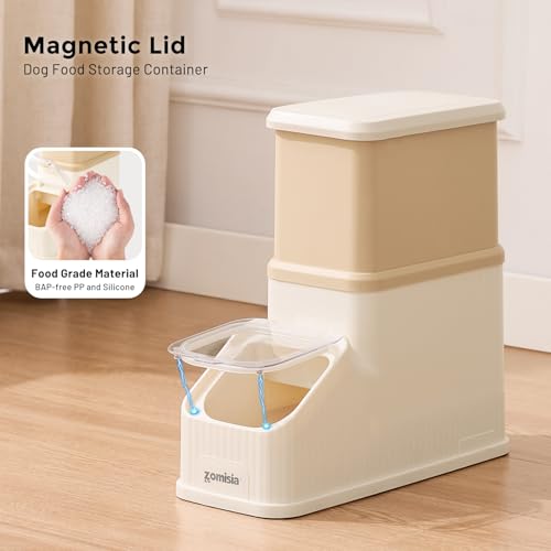 ZOMISIA 15lbs First-in, First-out Dog Food Storage Container | FIFO System Easy Dispense Base for Freshness, Cat Food Storage Containers with Transparent Lid and Scoop