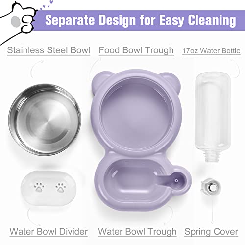Dog Bowls, Cat Food and Water Bowl Set with Water Dispenser and Stainless Steel Bowl for Cats and Small Dogs - Purple - color: Purple