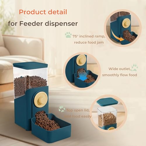 41 oz Hanging Gravity Feeder for Small Animals, Rabbits & Guinea Pigs | Adjustable Cage Height | No-Open-Cage Refill | Space-Saving | Clear Reservoir | Versatile Food Compatibility - color: Dark Blue