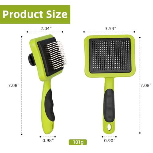 Green Self Cleaning Slicker Brush for Dogs&Cats for Shedding | Skin-Friendly,Bead-Tipped Metal Comb Teeth,TPR Overmolded Handle,Dog Brush for Shedding,Gentle Remove Loose Hair Tangles