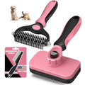 Professional 3PCS Self Cleaning Slicker Brush & Pet Grooming Rake & Flea Comb for Dogs,Cats and Horses | Double-Sided Dematting Comb & Skin Friendly Deshedding Grooming Tool (Light Pink) - color: Light Pink