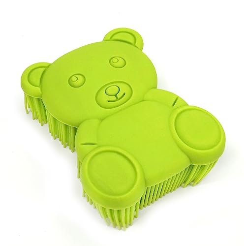 Premium Sensory Brush for Kids or Autism,Soft Silicone Body Scrubber,2 in 1 Sensory Room Occupational Therapy Fidget Brushes,Silicone Loofah,Pets Shower Brushes Bath Brush Shampoo Brush（Bear-Green） - color: Bear-green