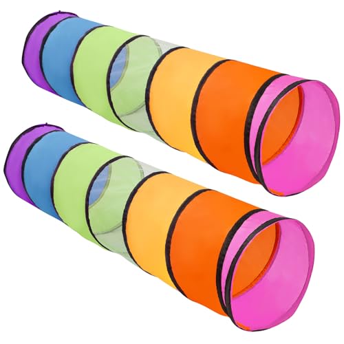 2 Pack Kids Play Tunnel,Pop Up Crawl Through Tunnel Play Tent for Baby Kids Children or Pet,Opening Crawl Tunnel Toy with Breathable Mesh Game Tent Toy Girl Boy Gift - style: Two Rainbow Tunnels
