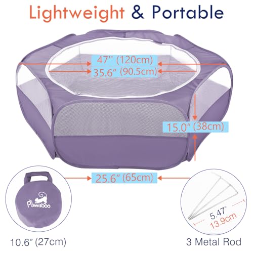 Pawaboo Small Animal Playpen with Zippered Cover, Purple | Portable pop-up pet tent for supervised rabbits, guinea pigs, chicks and kittens; water-resistant bottom and 3 metal rods - color: E-Purple
