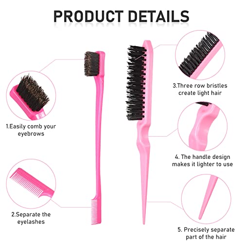 Remerry 12 Pieces Hair Brush Set, Includes 3 Row Salon Teasing Brushes, Double Sided Hair Edge Brush, Rat Tail Combs, Duckbill Clips for Women Girls (Pink, Purple) - color: Pink, Purple