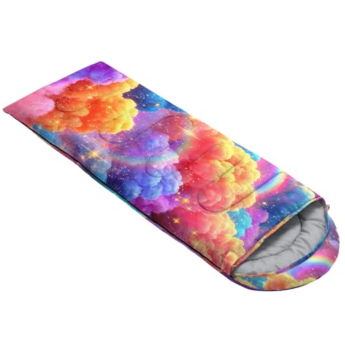 QOOMO Camping Sleeping Bags,3 Season Warm & Cool Weather,Lightweight,Waterproof Sleeping Bags for Adults & Kids,Traveling,and Outdoors,Camping Gear Equipment - color: Rainbow Clouds 17