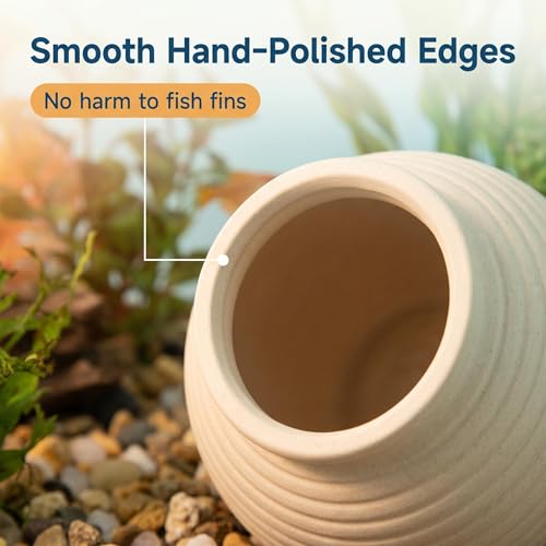 SpringSmart Aquarium Decor Rock Betta Fish Tank Decorations Ceramic Hideout Stone for Fish Shrimp Turtle Crab to Breed, Rest and Play, Small Fish Bowl Hiding Cave, Pot Shaped Betta Toys - size: TG