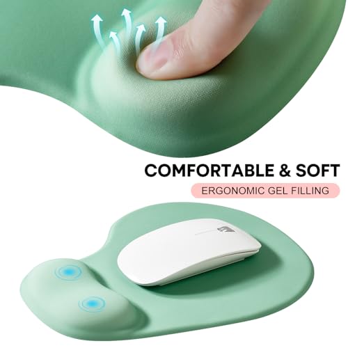JIKIOU Ergonomic Mouse Pad with Gel Wrist Rest 2 Pack, Portable Small Green | Upgraded-Prevent Gel Leakage, Ergonomic Design for Pain Relief, Cooling Gel filled, Smooth Lycra Surface, Non-Slip PU Base - color: 11Green