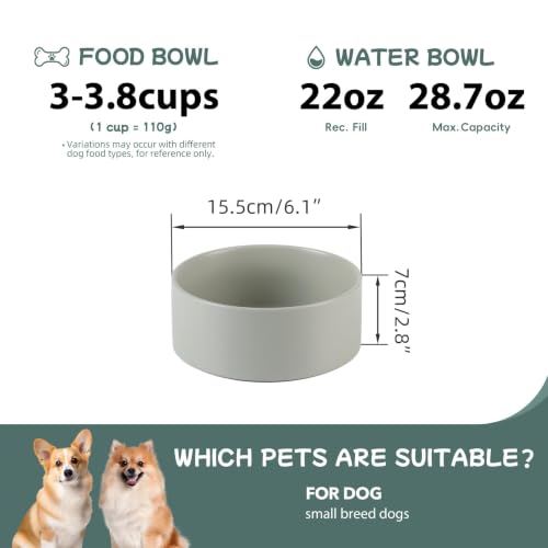Havniva Ceramic Dog Bowls, 6.1” Dog Food and Water Bowl, Pet Feeding Bowl | Dog Food Bowl for Small Dogs, Food-Grade Ceramic, Dog Water Bowl with Non-Slip Rubber Base, Large Capacity, Dishwasher Safe - color: Matte Gray, size: 6.1" - Bowl
