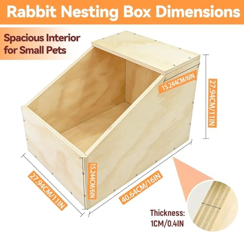 Wooden Rabbit Nesting Box, 16x11x11 inches Solid Wood Small Animal Hideout | Easy Assemble Breeding Maternity Shelter Burrow Den for Rabbits, Guinea Pigs, Chinchillas, Cats&Chickens or Other Small Pets